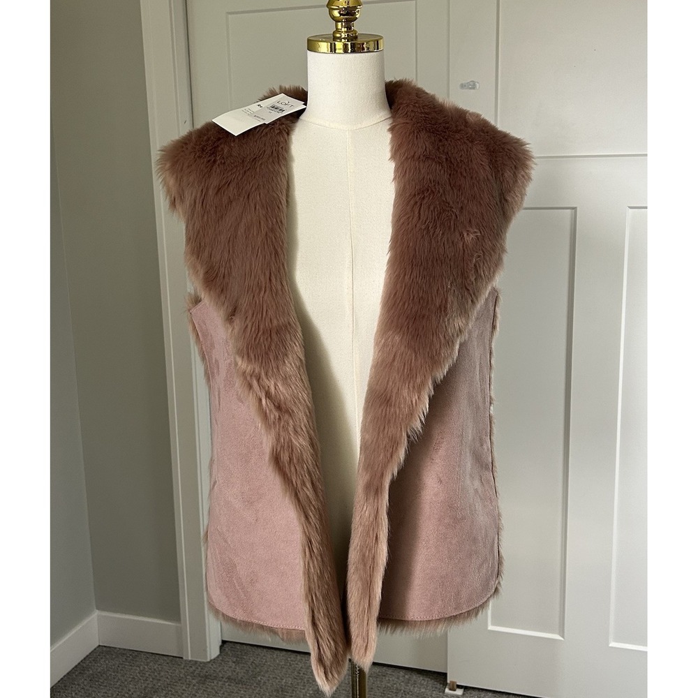 LOFT Reversible Faux Fur Faux Suede Vest Women's MED Dusty Pink NWT $110